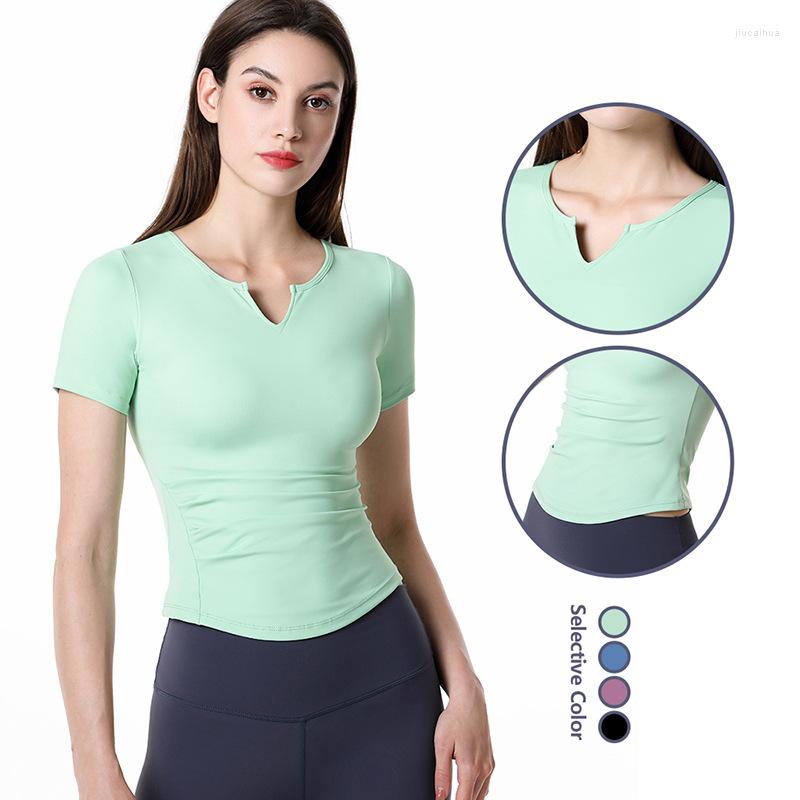 

Women's Tanks Arrival Short Sleeve Yoga Suit Top Women's Running Sports Fitness T Shirt With Bra, Blue