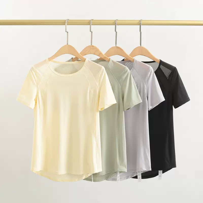 

Yoga clothing top women's mesh loose quick-drying breathable beautiful back blouse fitness running T-shirt sports short-sleeved, Black