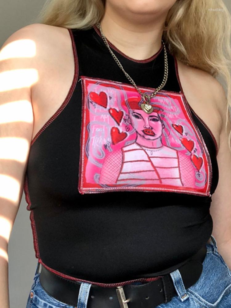 

Women' Tanks Women Fashion Sleeveless Printed Black White Crop Tank Tops Camis 2023 Summer Clothes Wholesale Items For Business