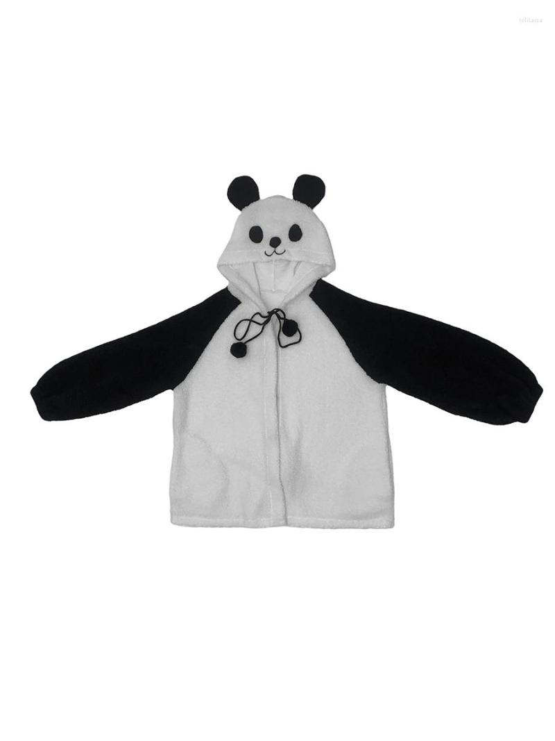 

Women' Jackets Women  Winter Plush Hoodie Fuzzy Warm Panda Contrast Color Hooded Long Sleeve, Black white