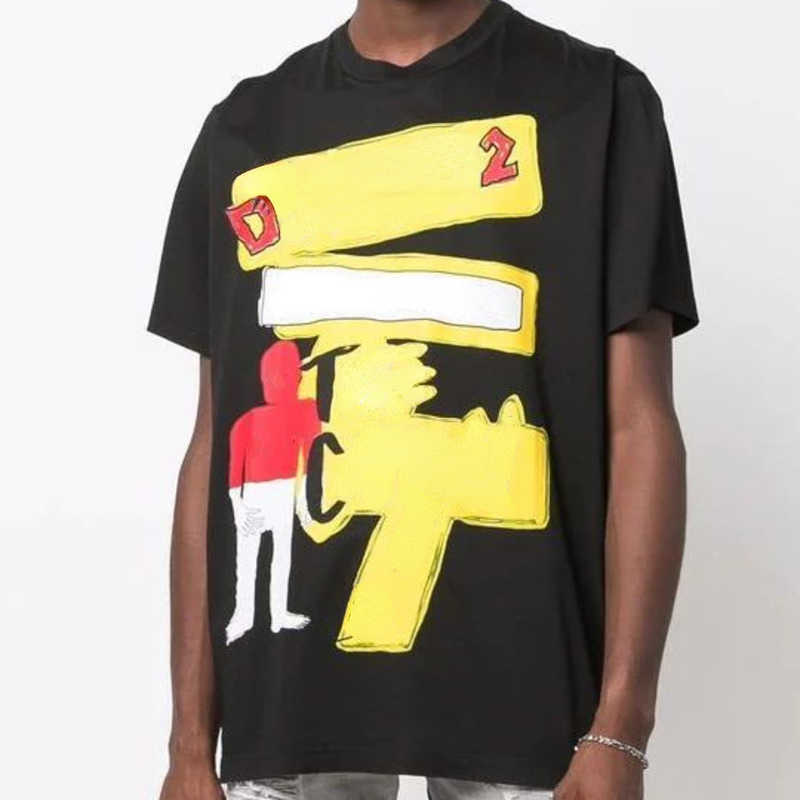 

23S t shirt comic print hoodie designer sweatshirt short-sleeved pullover men' and women' T-shirt round neck high street casual shirt breathable cotton sweater, D2 black