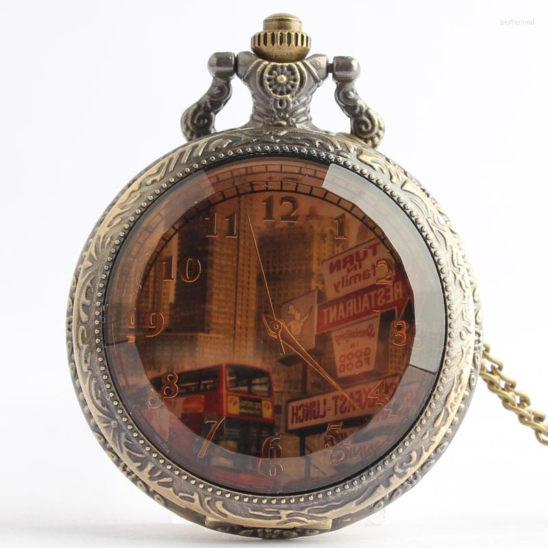 

Pocket Watches Watch Jewelry City Bus Building Quarzt Necklace Pendant For Women/ Men Gift, Picture shown