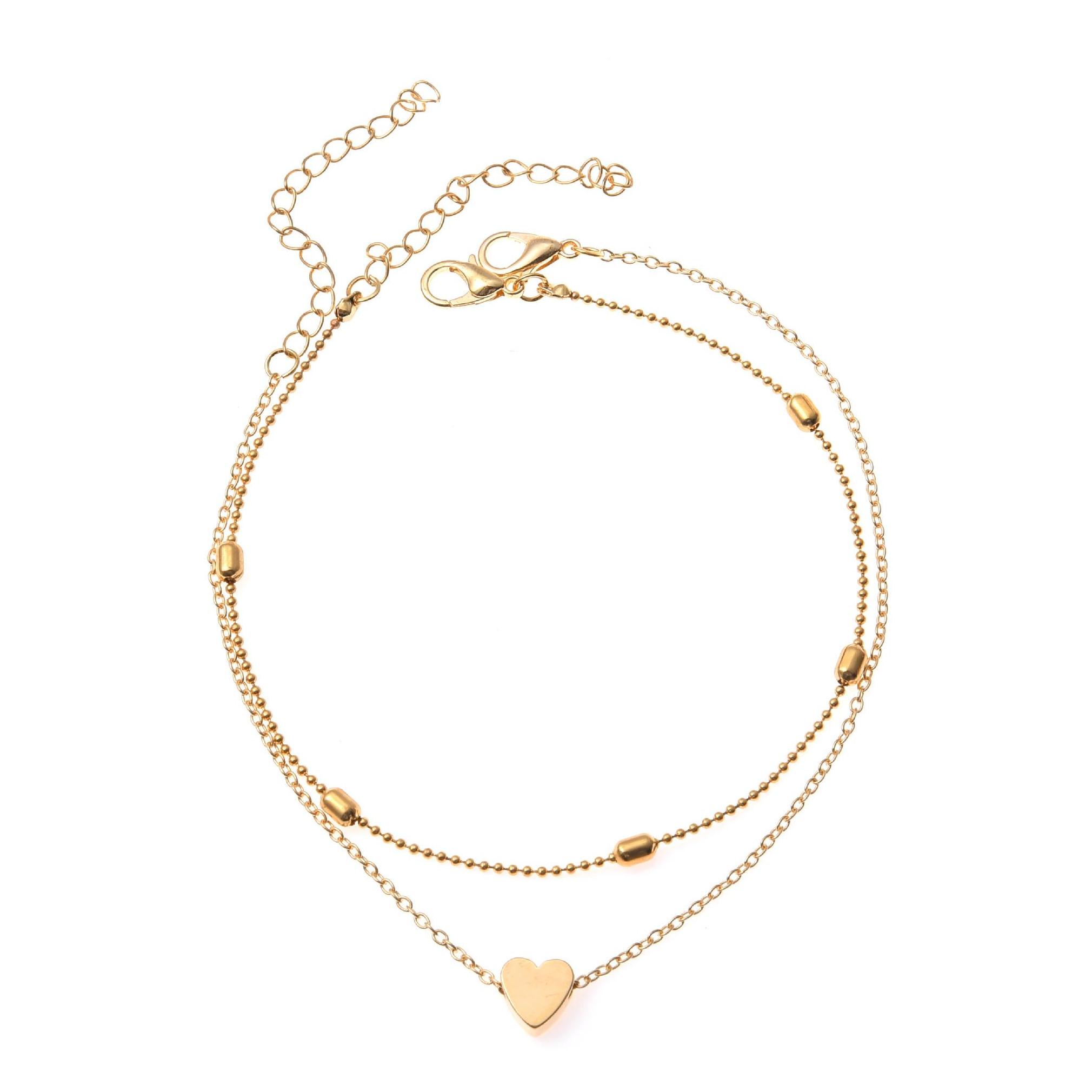 

Charm Bracelets Fashion Jewelry Double Layer Heart Anklet Chain Alloy Beads Ankle Bracelet Beach Anklets Foot Chains Drop Delivery Dh8Qw