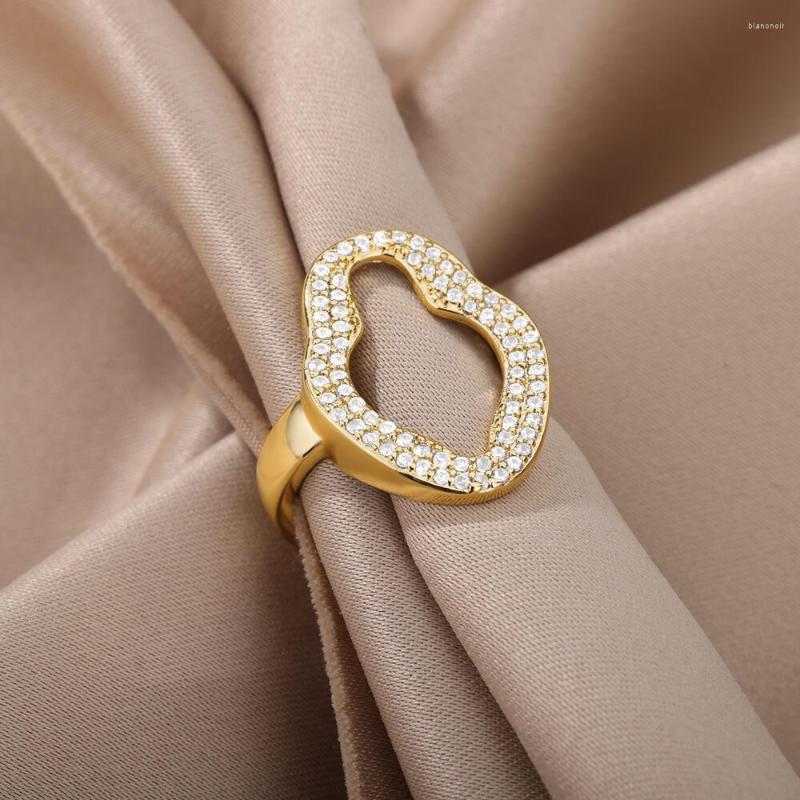 

Wedding Rings Hollow Zirconia Snowman Opening Ring For Woman Trend Stainless Steel Golden Human Design Party Jewelry Men Charm Gifts