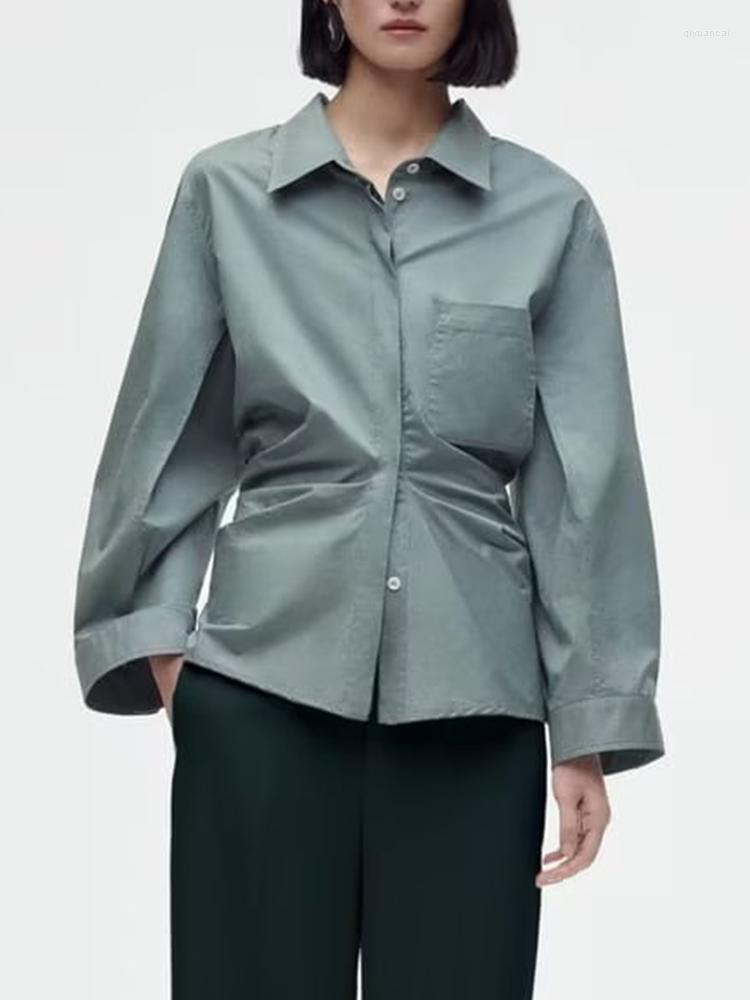 

Women's Blouses TF.MLN Women Solid Folds Shirt 2023 Spring Causal Turn Down Collar Long Sleeved Tops Single Breasted T-Shirts, Picture shown