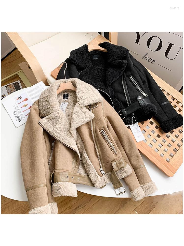 

Women's Jackets 2023 Winter Thick Warm Fleece Bomber Jacket Women Solid Casual Loose Korean Fashion Women's Coats Oversize Cotton, Black