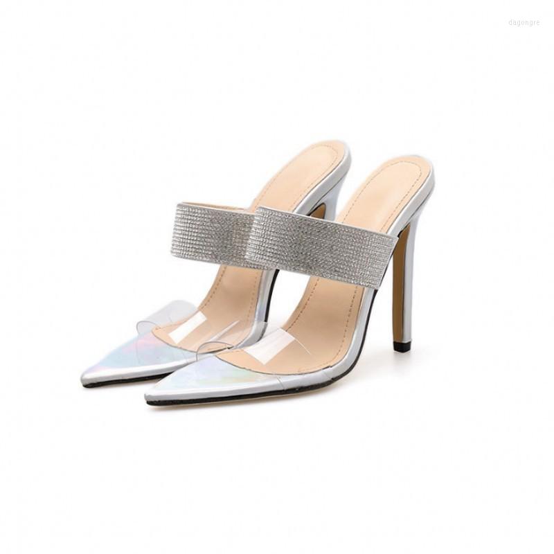 

Sandals Sexy Thin High Heels Women Fashion Bling Diamonds Peep Toe Office Ladies Slippers Summer Plus Size Slip On, Silver