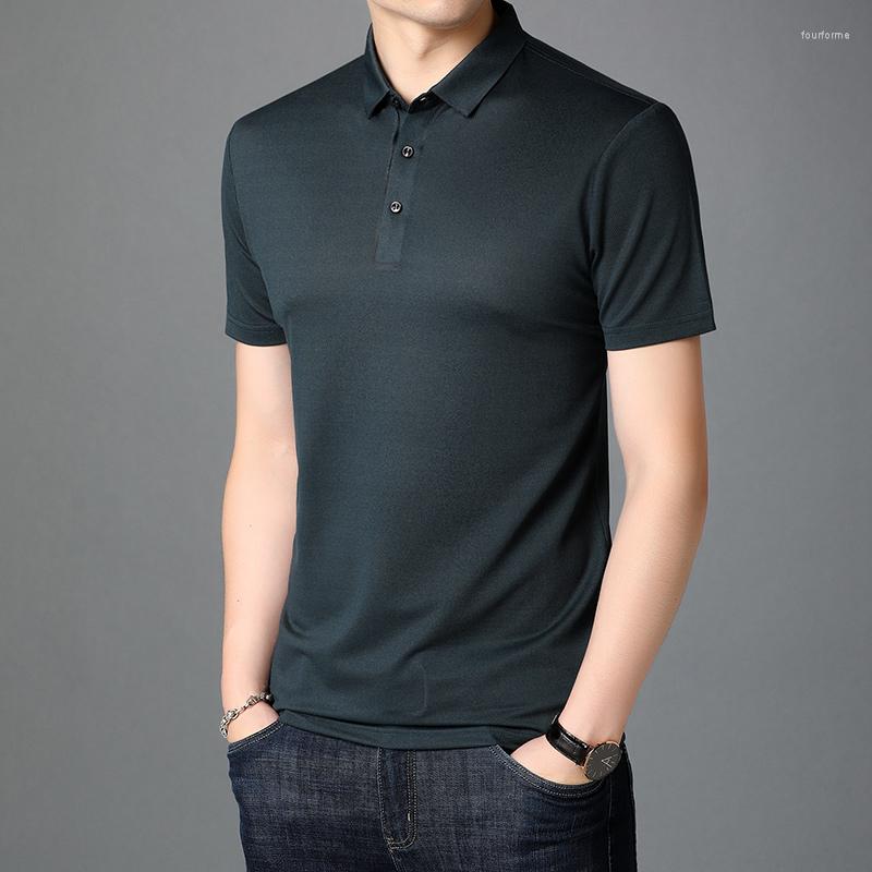 

Men's Polos 2023 Summer Lapel Seamless Short-sleeved Bottoming Shirt Male Ice Silk Korean Business Casual Solid Color Polo, Blue
