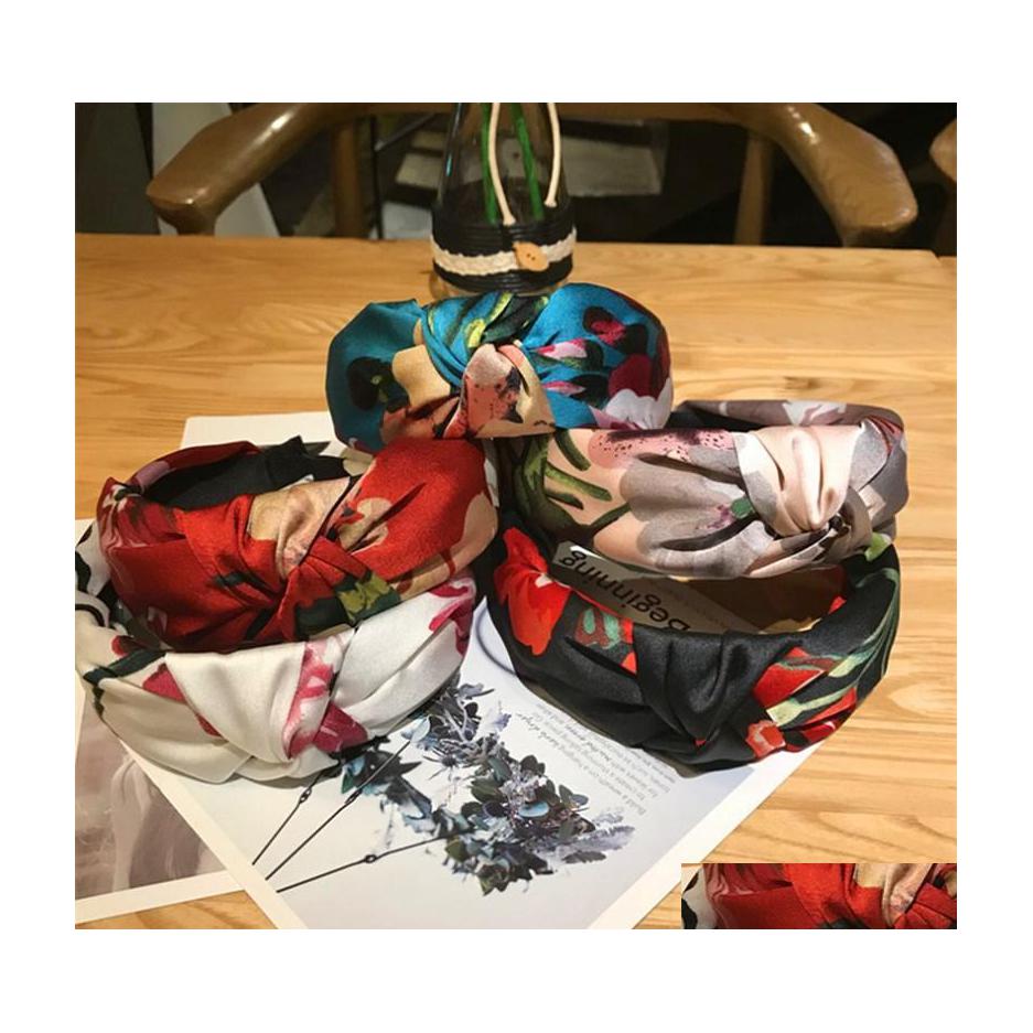

Headbands Fashion Hair Accessories Womens Fabric Print Headband Widebrimmed Knotted Versatile Fresh Girl Band Headwear Drop Delivery Dhbky
