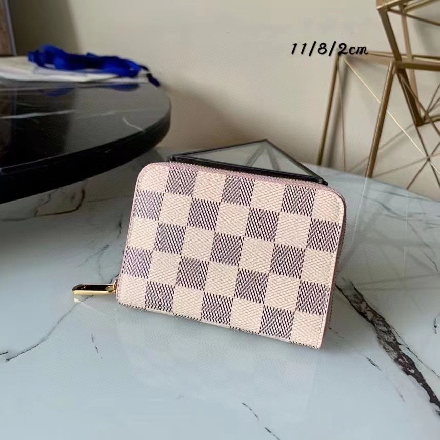 

n60229 Zippy Zipper Zero Wallet Card Bag Card Card Place White Checker Pink Inner Apricot lining, 2 apricot lining