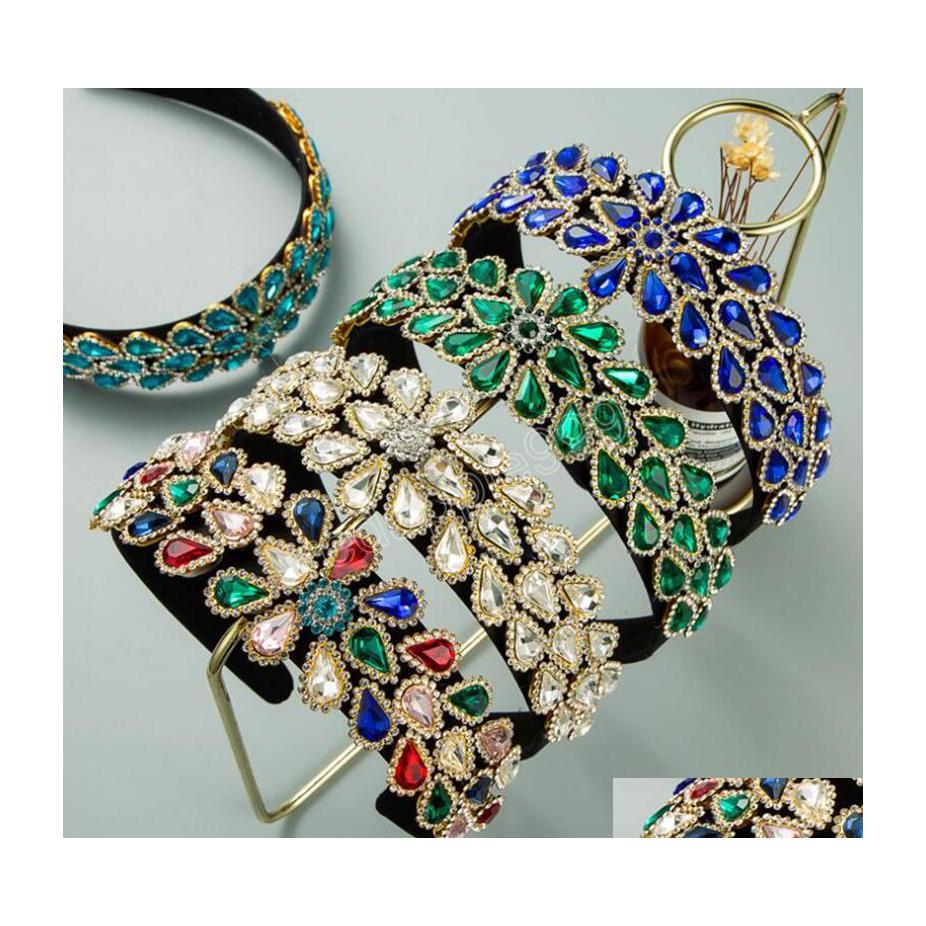 

Headbands Fashion Women Shining Diamond Rhinestone Headwear Flower Hair Band Wide Side Accessories Adt Drop Delivery Jewelry Hairjewe Dhg6R