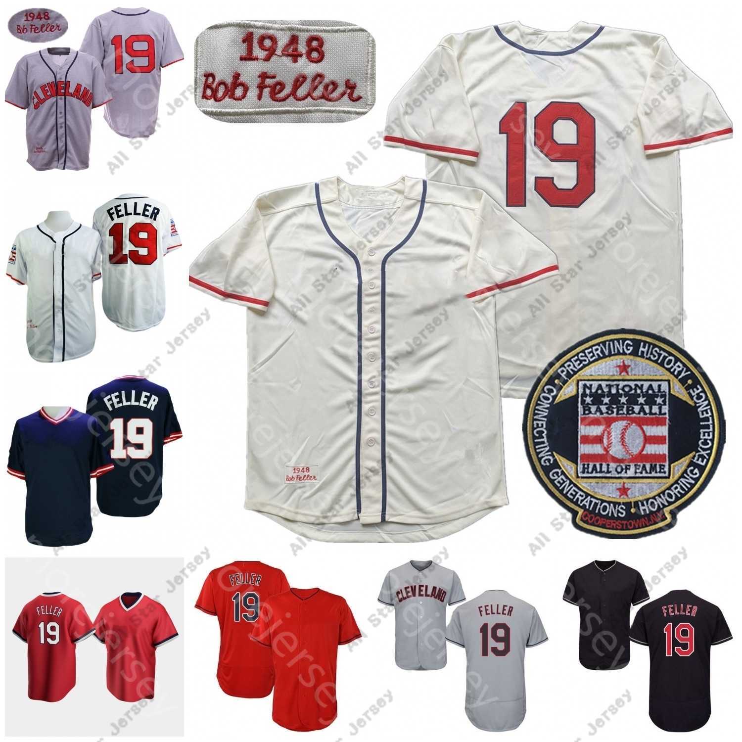 

Baseball Jerseys Bob Feller Jersey Vintage 1948 White Coperstown Cream Navy Red Player Pullover Salute to Service Hall Of Fame Patch Size S-3XL, 1948 cream