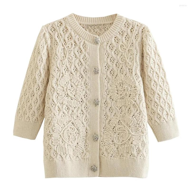 

Women' Knits Maxdutti Indie Folk French Retro Beige Knitwear Sweaters Women Texture Jacquard Weave Casual Cardigans