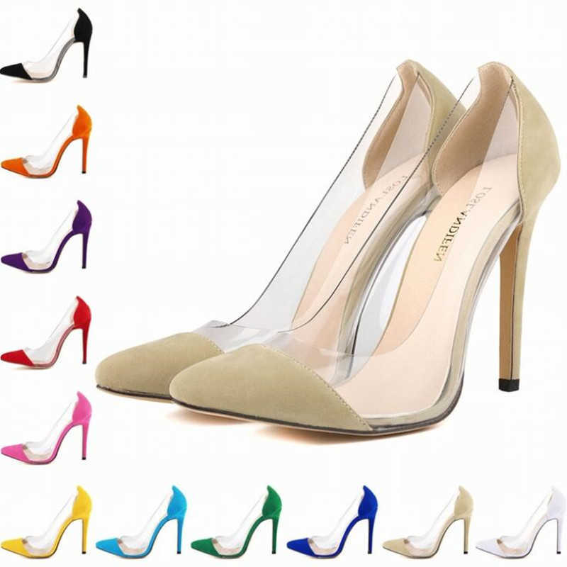 

Dress Shoes women pumps Faux Suede Transparent high heels women shoes 11cm Pointed Toe Thin Heels wedding platform ladies shoes G230203, Yellow
