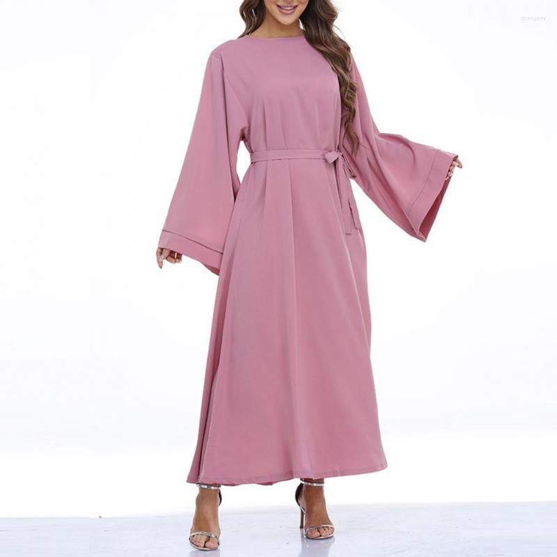 

Casual Dresses Loose Dress Women O-neck Long Sleeve Lace-up Robe Large Hem Female Clothing Vestidos, Black