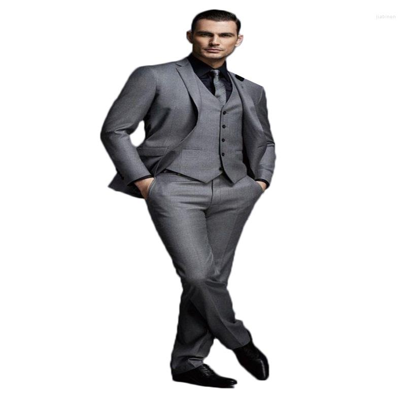 

Men's Suits 3 Pieces Handsome Dark Grey Mens Suit Fashion Groom Wedding For Men Slim Fit Tuxedos Man Custom Made, White