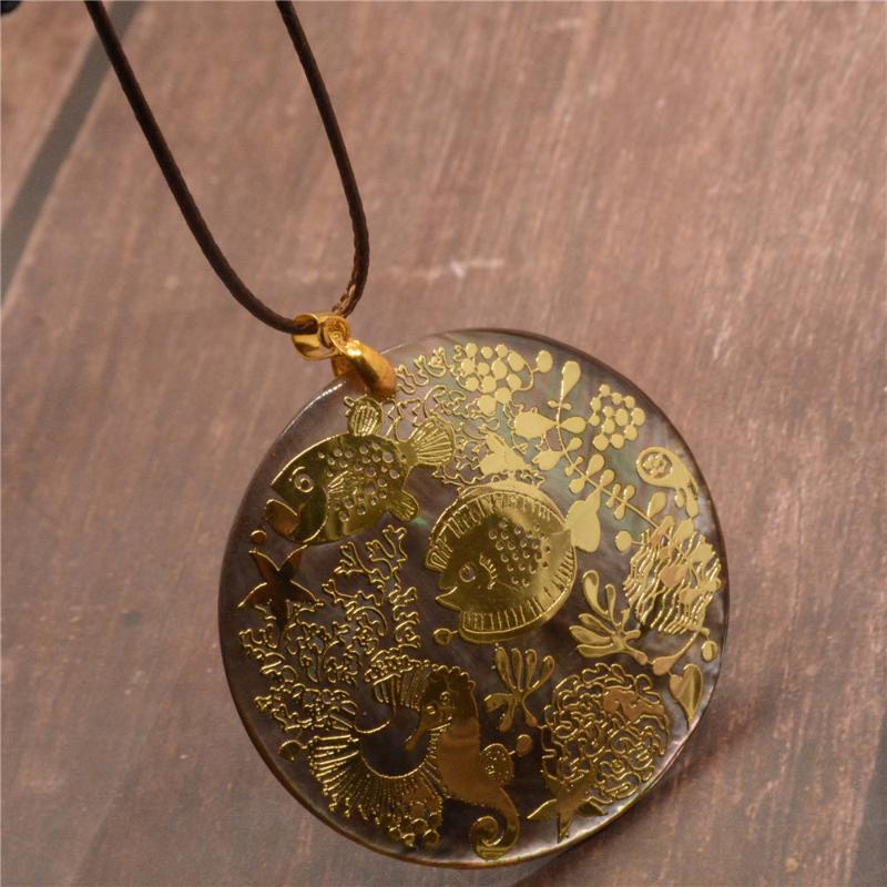 

Pendant Necklaces Classic Natural Round Abalone Shell Animal Ocean Pattern Necklace Sweater Chain Accessories Exquisite Lady Gift Y618