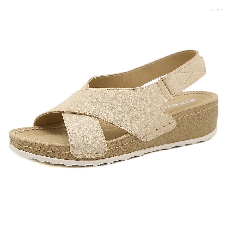 

Sandals Women's Leather Platform Sandal 2023 Summer Thick Sole High Heels Ladies Shoe For Women, Apricot sandal