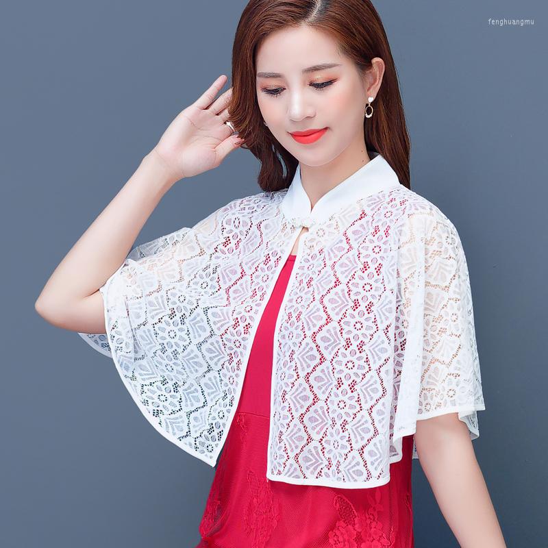 

Women's Blouses Large Size Summer Korean Women Lace Cardigan Chiffon Ladies Solid Color Shawl Female Cloak Party Office Casual Thin Coats, Blue