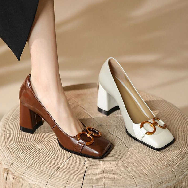 

Dress Shoes Women's Dress Shoes Metal Pumps Square Toe Boat Shoes New Autumn Woman High Heels Offce Lady Shoes Elegant Pumps White 9716N G230203, Auburn