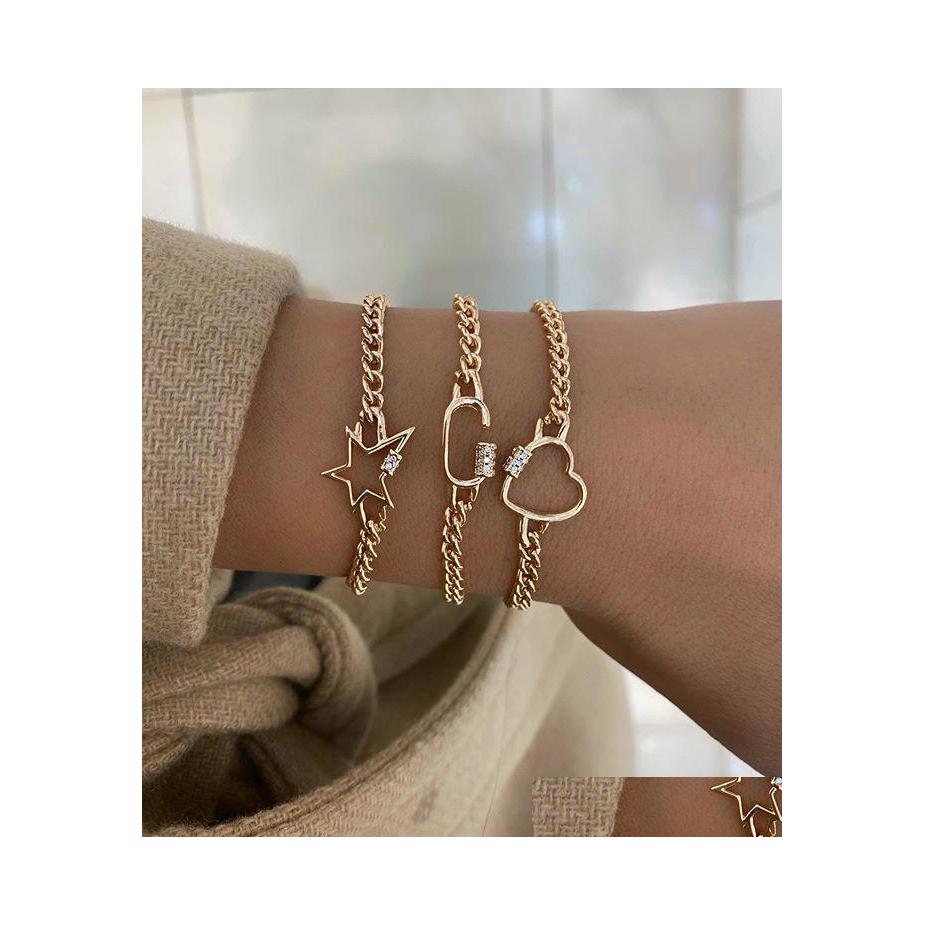 

Charm Bracelets Fashion Jewelry Bracelet Set Geometric Star Heart 3Pcs/Set Drop Delivery Dhmpm