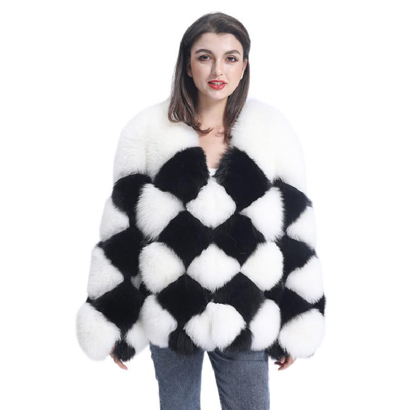 

Women's Fur & Faux Women Real Coats Black White Grid Natural Warm Jackets Round Collar Fashion Puffy Thick Outwear Winter ClothingWomen's Wo, Picture shown