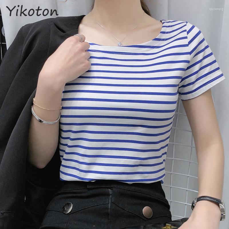 

Women's T Shirts Women's T-shirt 2023 Summer Striped Short Sleeve O-Neck Casual Harajuku Plus Size Clothes For Women Shirt Female Top, Blue