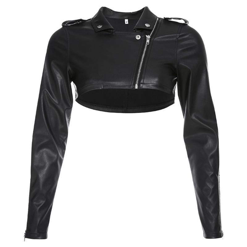 

Women' Leather & Faux Chic Punk Women Jacket Diagonal Zip Cuff Buttons Decor Micro Motorcycle Biker Girl Short JacketWomen, Black