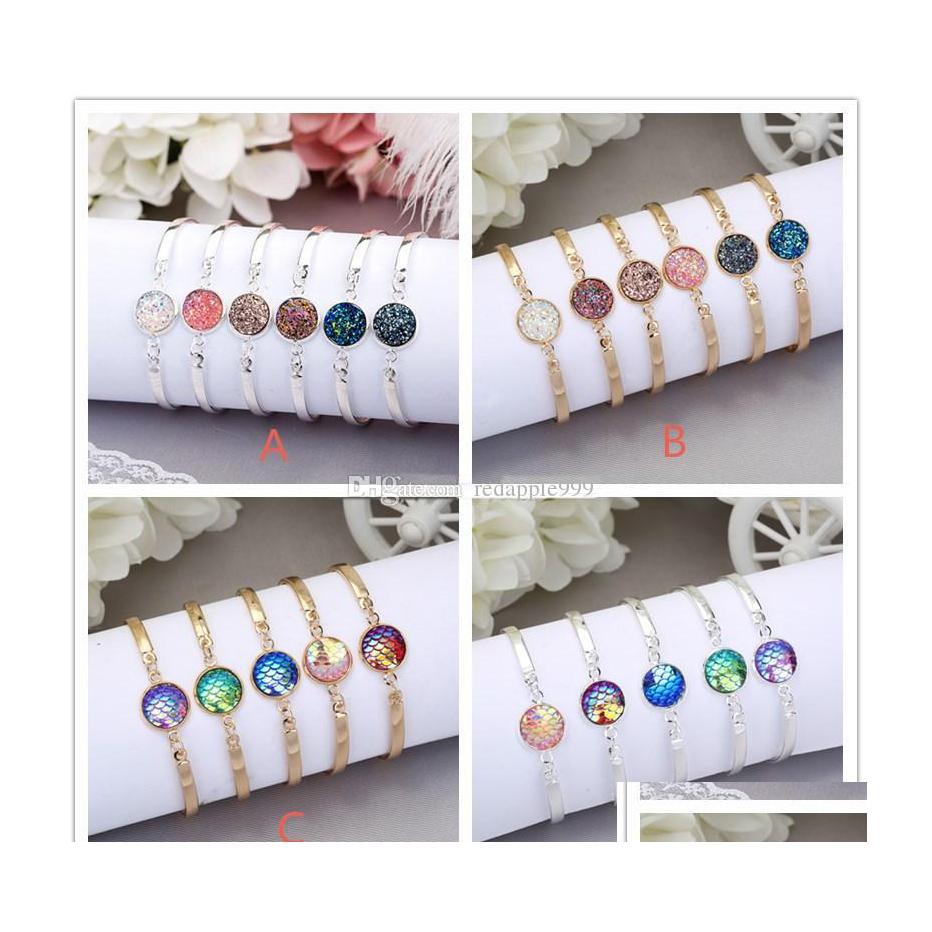 

Charm Bracelets Fashion 12Mm Resin Druzy Drusy Bracelet Sier Gold Color Imitate Natural Stone Mermaid Scale For Women Jewelry Drop De Dhcin