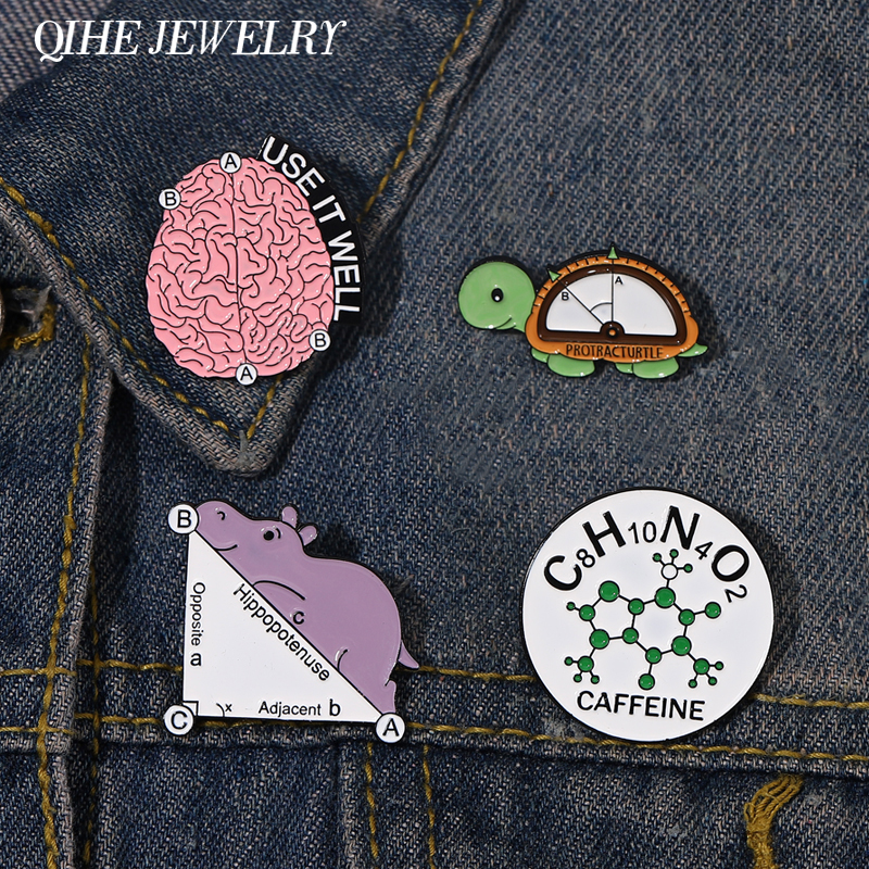 

Caffeine AnimalsBrooch Enamle Pin Brain Use It Well Tortoise Hippopotenuse Sweater Backpack Wholesale Women Kids Gift Jewelry