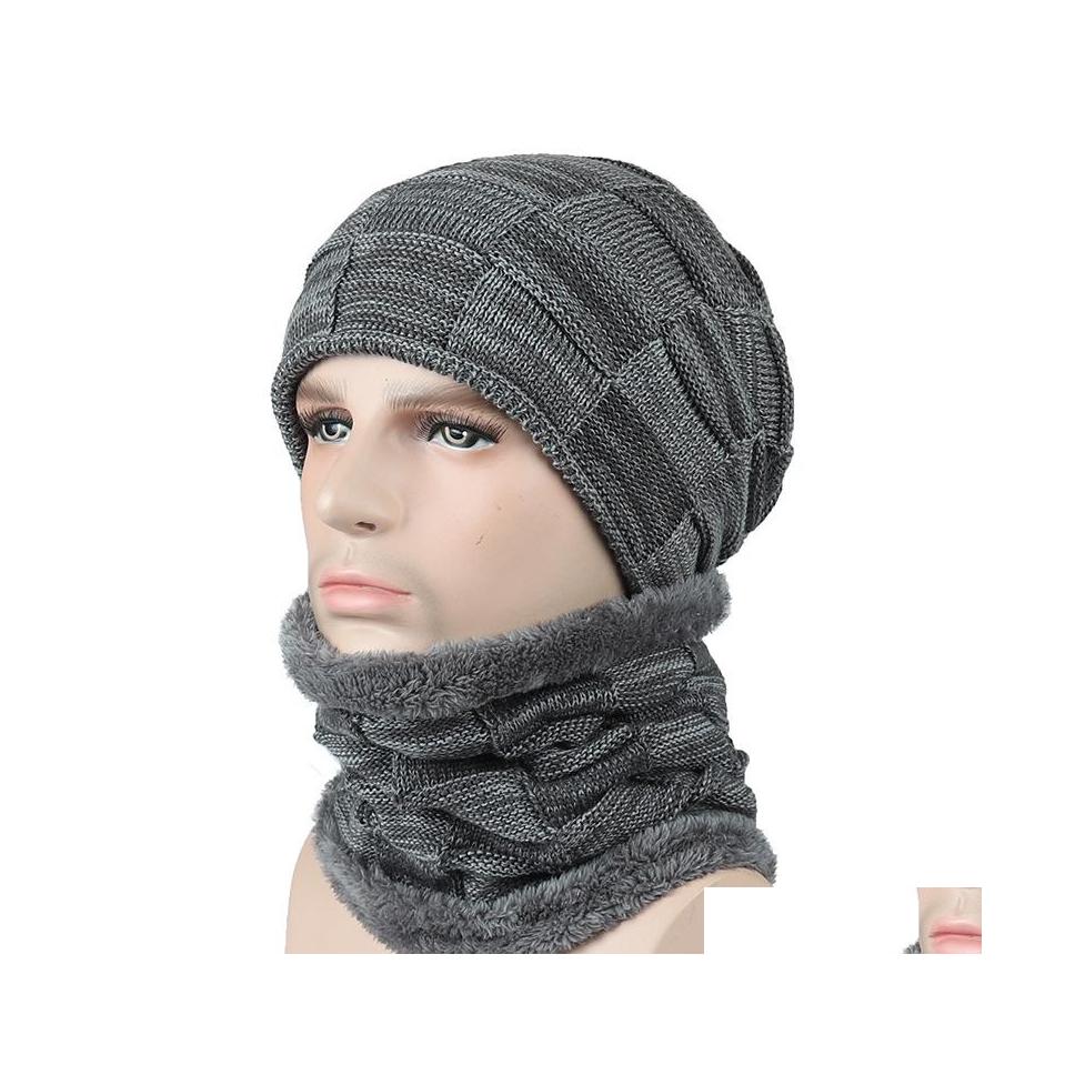 

Hats Scarves Sets Thickened Plush Brimless Hat Winter Mens Scarf Knitted Warm And Soft Plover Two Piece Collar Set Drop Delivery F Otray