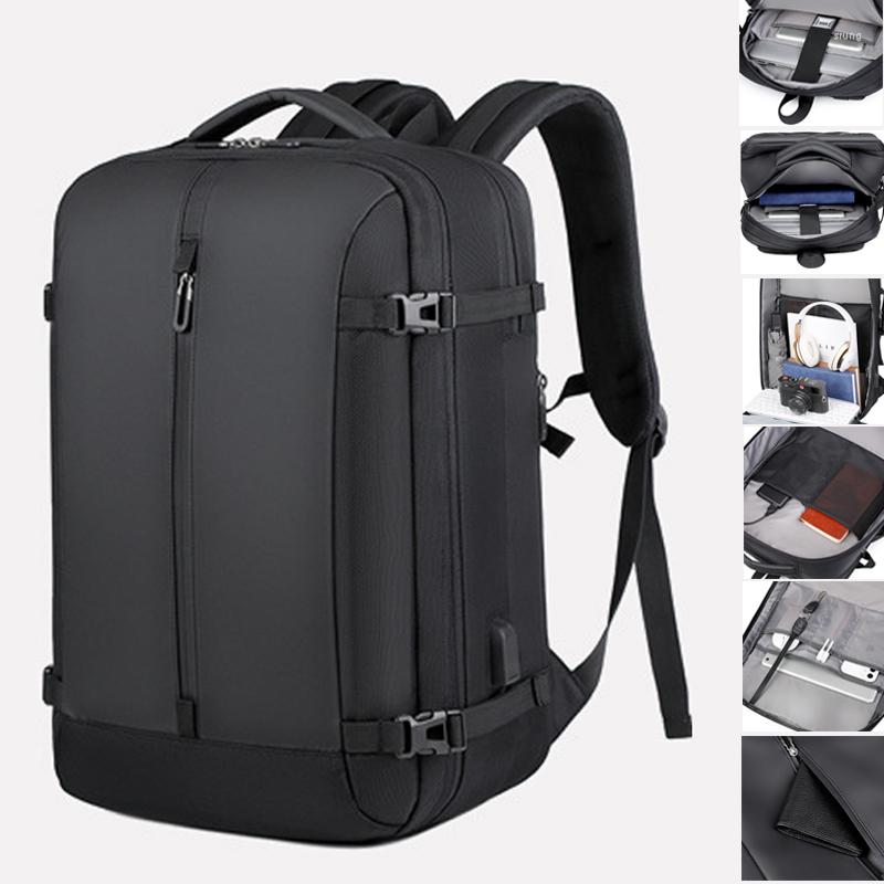 

Backpack Reflective Men's 17 Inch Laptop USB Waterproof Notebook School Bag Travel Schoolbags Pack For Male Women Female, Black