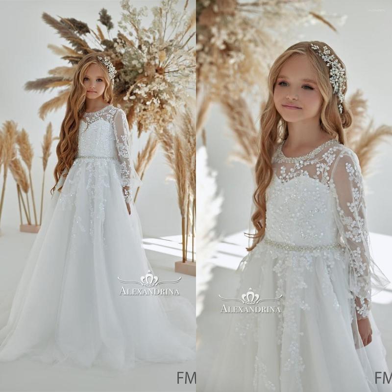 

Girl Dresses Bohemian White Flower Boho Long Sleeve Lace Beading Little Kids Birthday Party First Communion Dress, Black