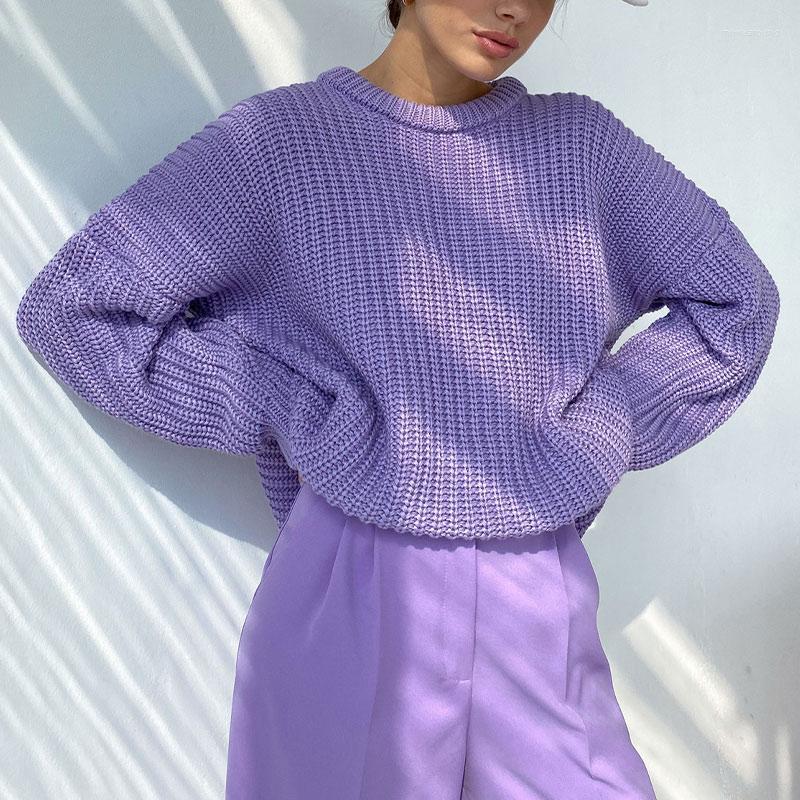 

Women's Sweaters Solid O-neck Women's Knitted Sweater Autumn Winter Long Sleeve Casual Loose Pullovers Female 2023 Simple Stylish Ladies, Purple