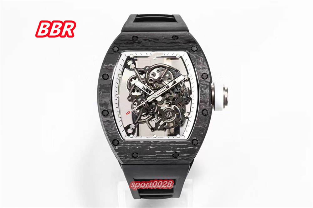 

BBR All Carbon Fiber Watch 055 RMUL2 One Piece White Gem Shock Absorber Movement Black Carbon fiber dial 49.90x42.70mm thickness with 13.5MM natural rubber strap, As shown