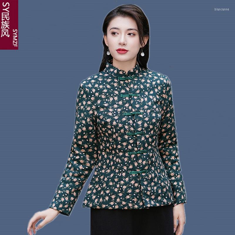 

Women's Jackets Tang Cotton Jacket Chinese Clothing Women's Autumn And Winter Ethnic Style Print Warm, Green
