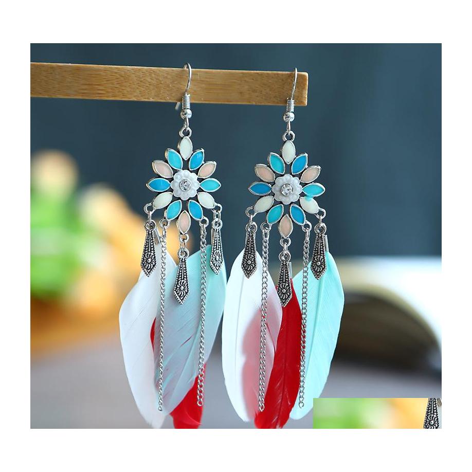 

Dangle Chandelier Bohemian Fashion Jewelry Feather Earrings Tassels Drop Delivery Dh2Go