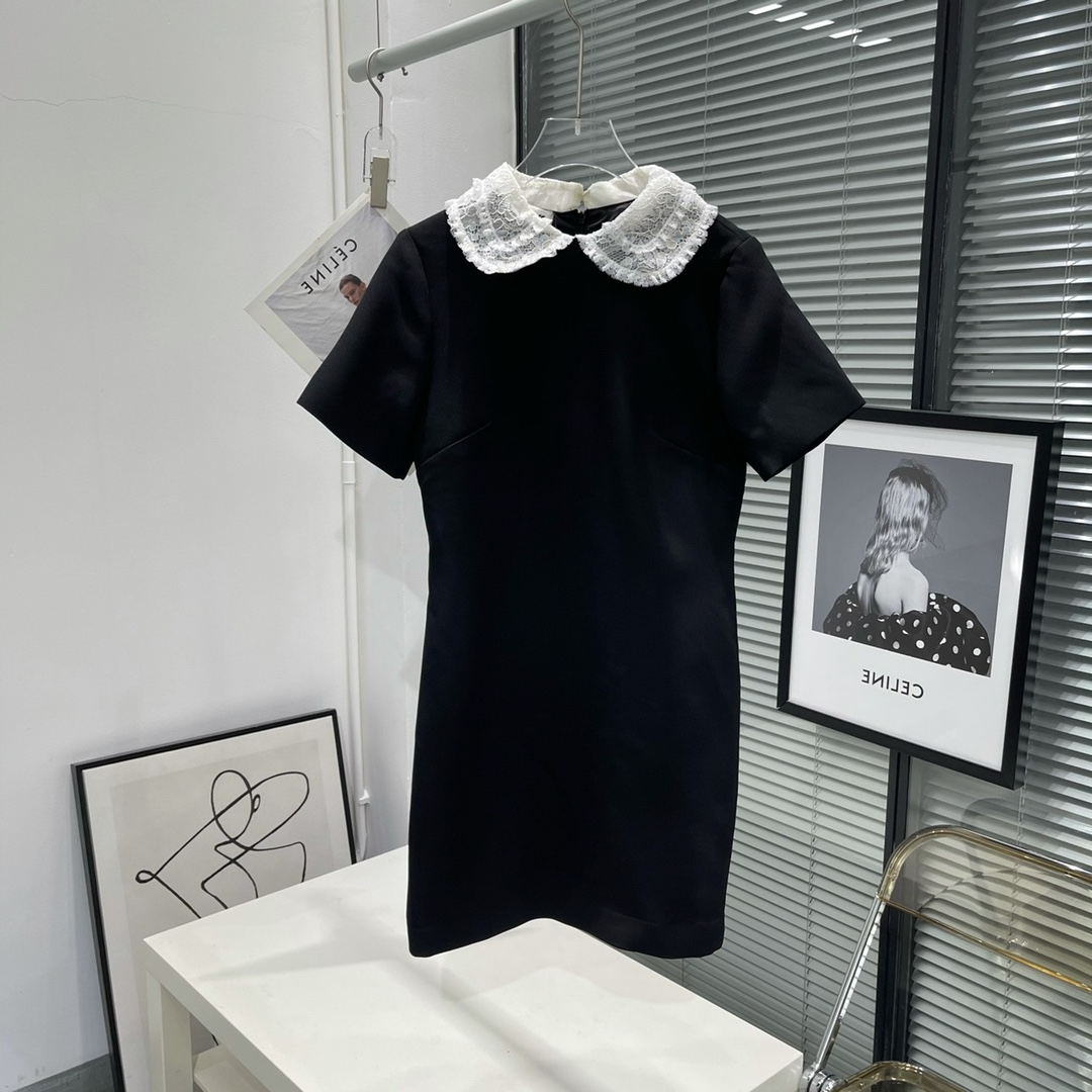 

little black dress for women short sleeve lape neck mini dress