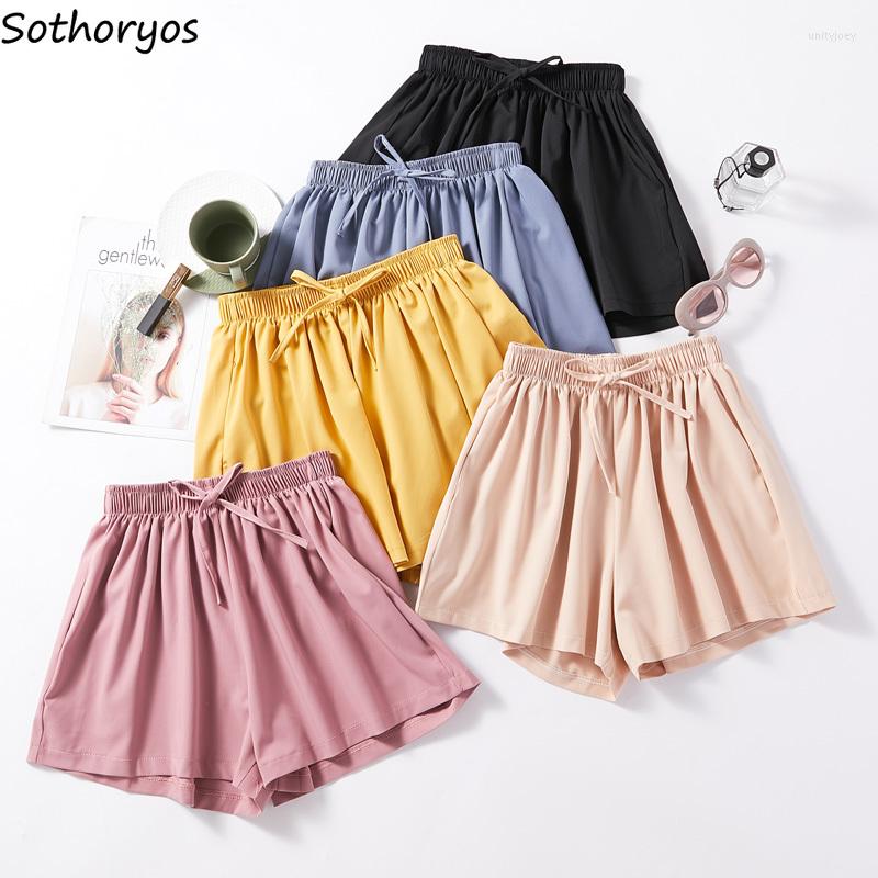

Women' Sleepwear Sleep Bottoms Women All-match Drawstring Ladies Summer Candy Colors Solid Simple Stylish Ulzzang Chiffon Lovely Soft, Black