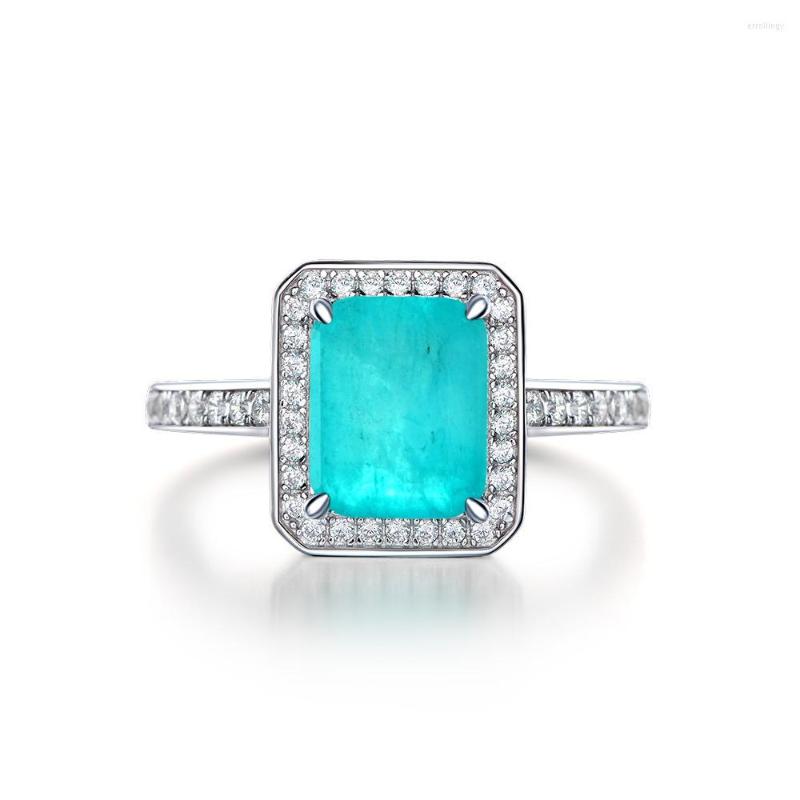 

Cluster Rings Megin D S925 Sterling Silver Square Paraiba Stone Luxury Ins Crystal Boho Vintage Ring For Women Men Wedding Couple Gift