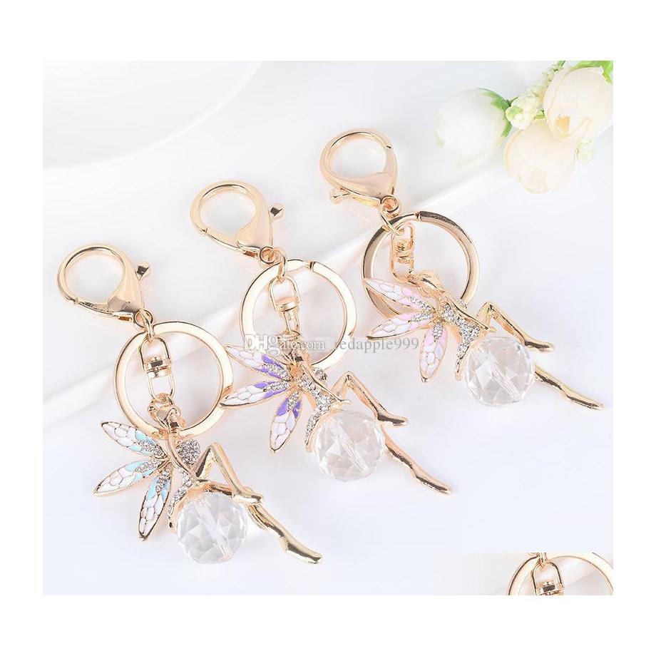 

Keychains Lanyards Angel Fairy Keychain Crystal Metal Keyring Car Purse Charms Handbag Pendant Gift Drop Delivery Fashion Accessori Dhn7P