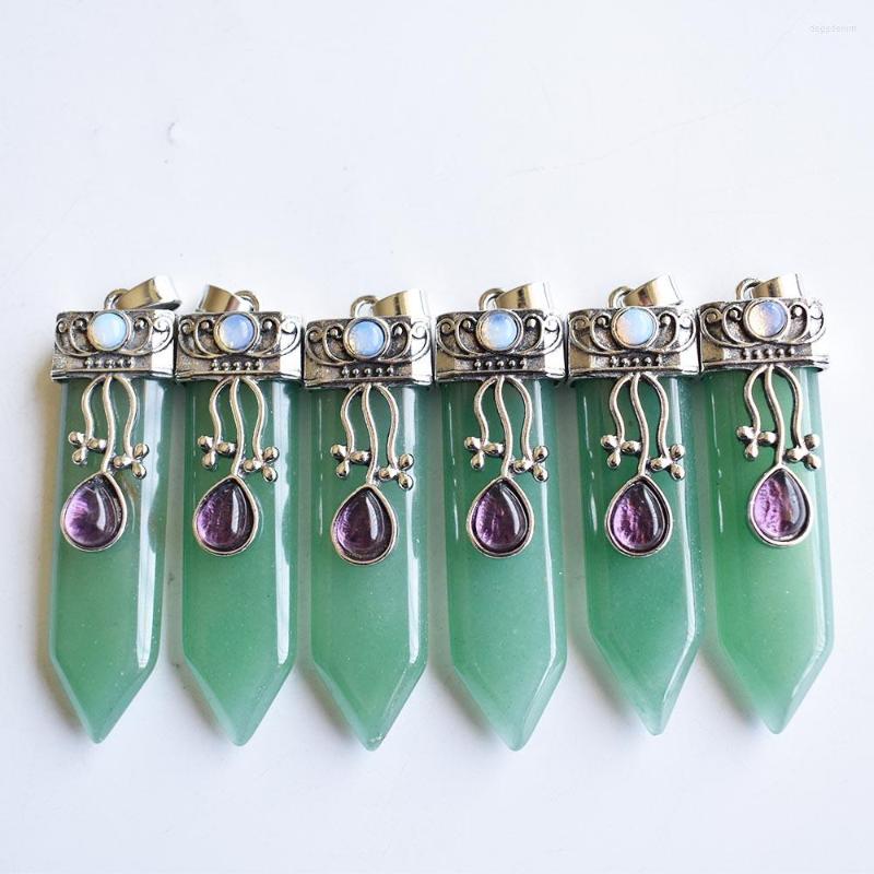 

Pendant Necklaces 2023 Good Quality Natural Green Aventurine Crystal Point Pendulum Healing Chakra For Jewelry Making 6pcs/lot Wholesale