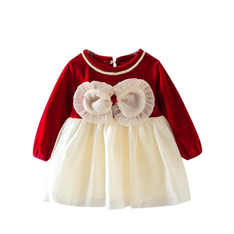 

Girl Dresses Girl's Spring Autumn Girls Dress Baby Long Sleeve Black Kids Children Clothes Cotton Bow Casual Priness For Year 2023, Red