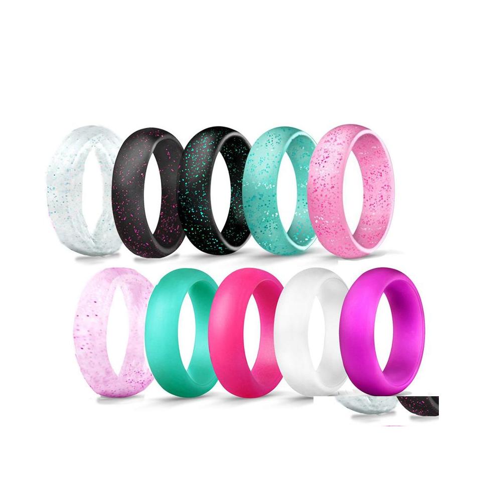 

Band Rings Creative 5.7Mm Sile Women Men Jewelry Ring Rubber Bands Flexible Charm Finger Gothic Wedding Gift Hypoallergenic 10Pcs/Se Ot4Du