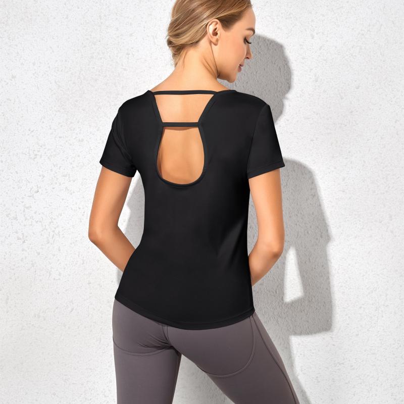 

Active Shirts Fashion Round Neck Short Sleeve Women Sport T-Shirt Summer Tees Casual Crop Top Running Workout Beautiful Back Shirt Tight, Blue