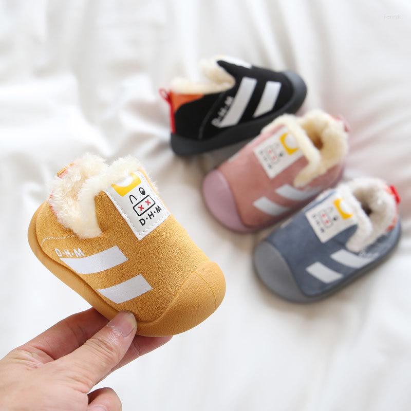

First Walkers Baby Boy Shoes Winter Thicken Warm Soft Sole Toddler Shoe For Girls Non-slip Casual Child Sneakers Light Cartoon, 016-black