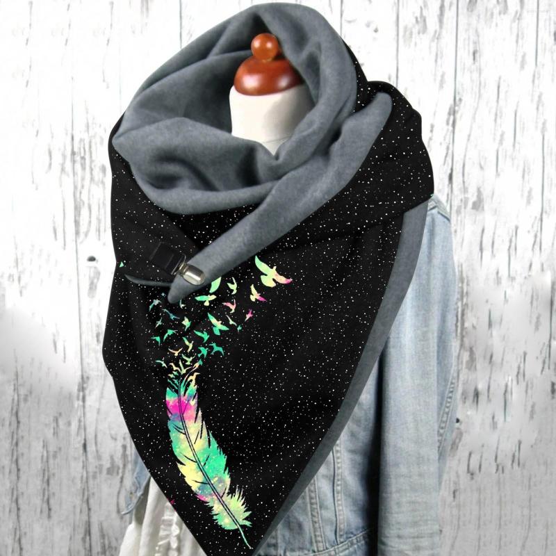 

Scarves Women Casual Butterfly Print Scarf Autumn Winter Warm Flower Prints Elegant Double Layer Buckle Soft Comfortable
