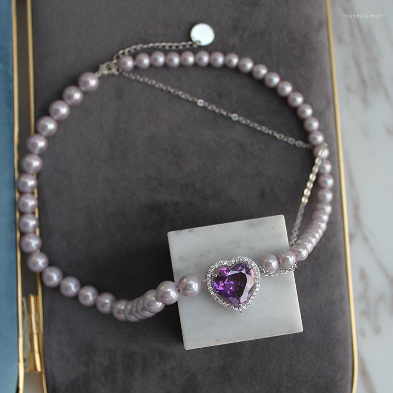 

Pendant Necklaces Light Purple Pearl Chain Ins Personality Collarbone