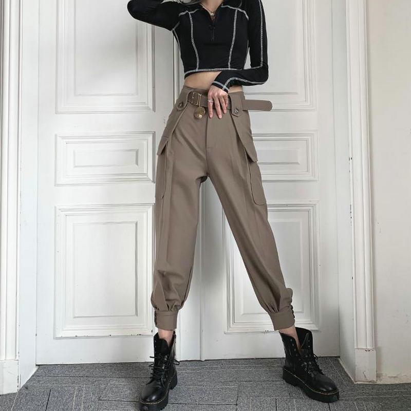 

Women's Pants & Capris Fashion Women Streetwear Cargo Pant Korean Style Wide Leg Elastic Waist Harem Female Casual Loose Jogger Trouser Wome, With beit black