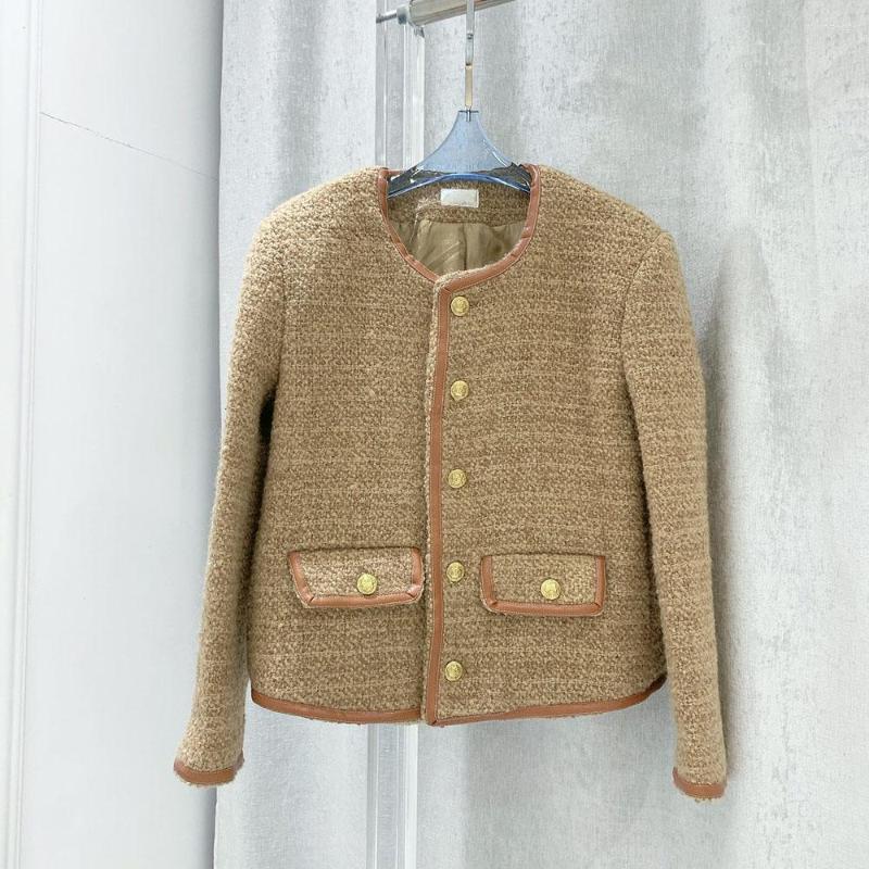 

Women' Jackets 2023 Latest Leather Tweed Retro Jacket Chic Vintage Woolen Coat Women Autumn Single Breasted Office Lady Outwear, Picture shown